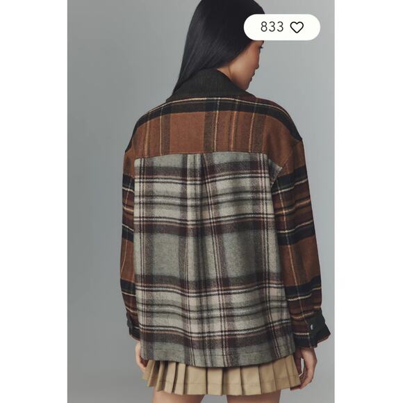 Anthropologie BlankNYC Brown Green Situationship Plaid Shirt Jacket NWT Size L - Picture 3 of 16